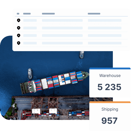 Container ship with information about products that are being shipped.